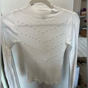 White Pearl Beaded Turtleneck Sweater